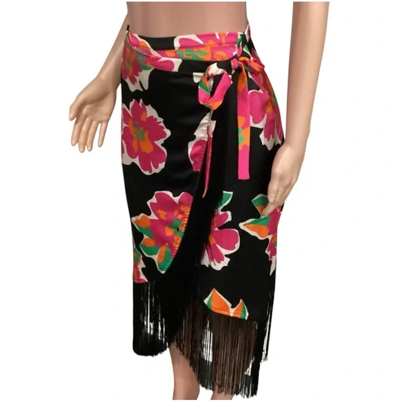 Lulu’s NWT Floral Fringe MIDI Wrap Skirt Memorable Vibes Size Small - Picture 4 of 11